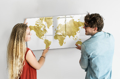 Dry erase board magnetic World map with space for photos