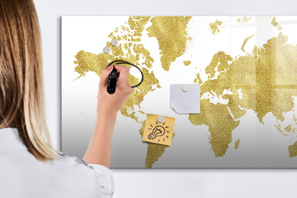 Dry erase board magnetic World map with space for photos