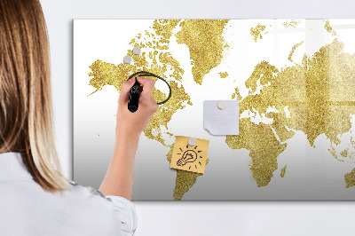 Dry erase board magnetic World map with space for photos