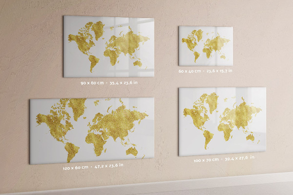 Dry erase board magnetic World map with space for photos