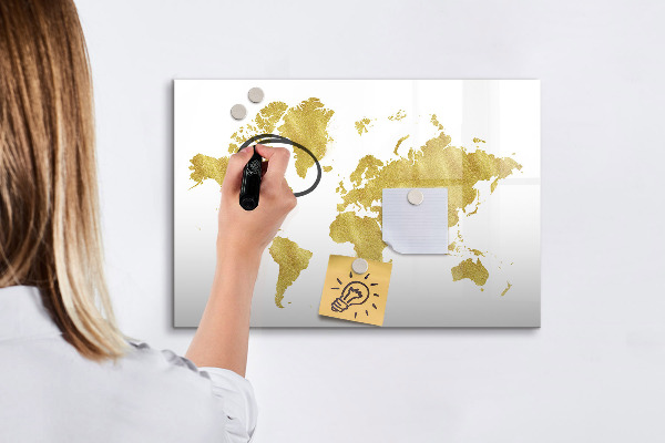 Dry erase board magnetic World map with space for photos