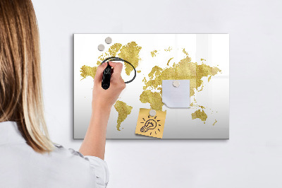 Dry erase board magnetic World map with space for photos