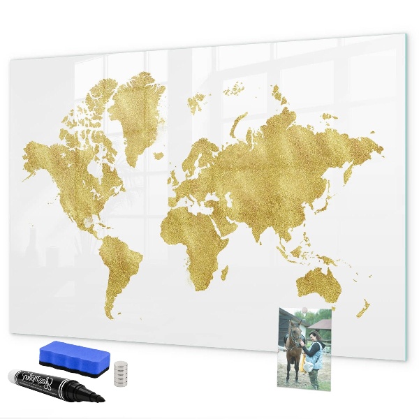 Dry erase board magnetic World map with space for photos