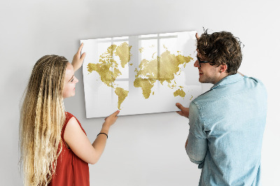 Dry erase board magnetic World map with space for photos