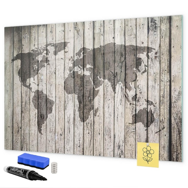 Dry erase board magnetic World map with space for photos
