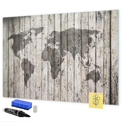 Dry erase board magnetic World map with space for photos