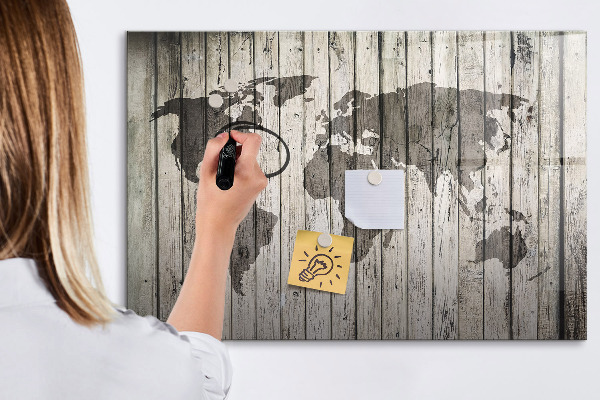 Dry erase board magnetic World map with space for photos