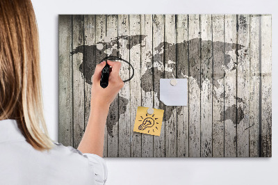 Dry erase board magnetic World map with space for photos