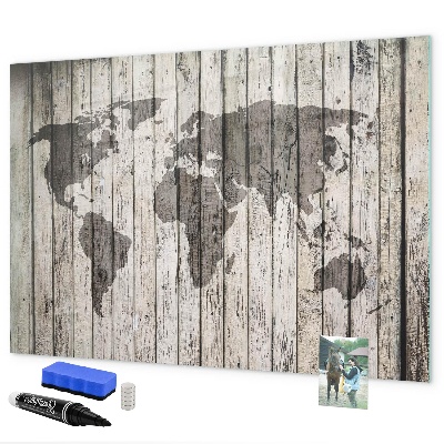 Dry erase board magnetic World map with space for photos