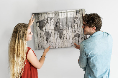 Dry erase board magnetic World map with space for photos