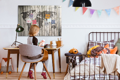 Dry erase board magnetic World map with space for photos