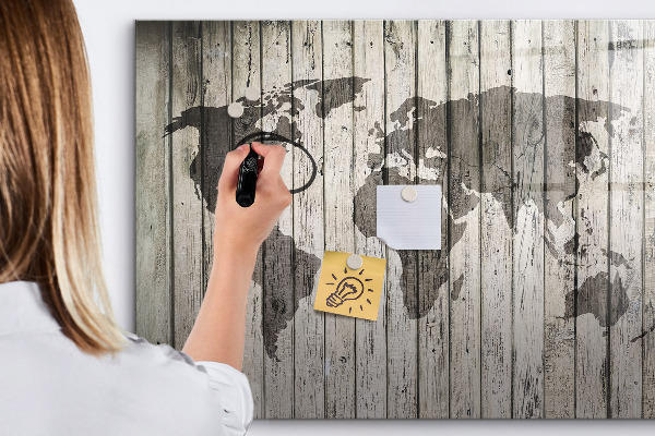 Dry erase board magnetic World map with space for photos
