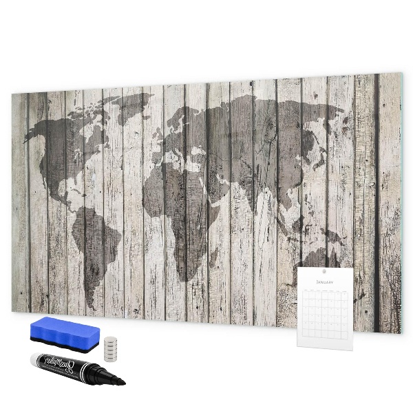 Dry erase board magnetic World map with space for photos