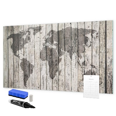 Dry erase board magnetic World map with space for photos