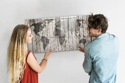Dry erase board magnetic World map with space for photos