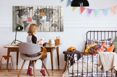 Dry erase board magnetic World map with space for photos