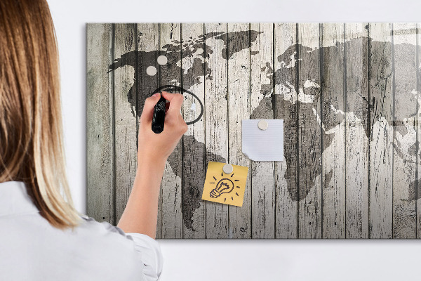 Dry erase board magnetic World map with space for photos