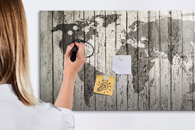 Dry erase board magnetic World map with space for photos