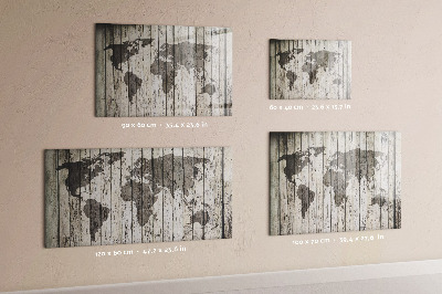 Dry erase board magnetic World map with space for photos
