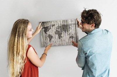 Dry erase board magnetic World map with space for photos
