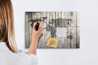 Dry erase board magnetic World map with space for photos