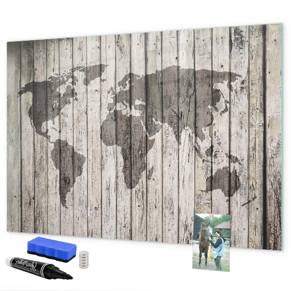 Dry erase board magnetic World map with space for photos