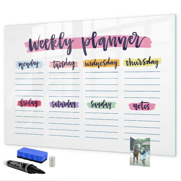 Magnetic dry erase board Weekly planner with space for photos