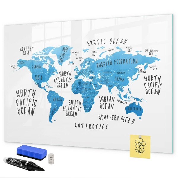 Magnetic dry erase board World map for photo personalization