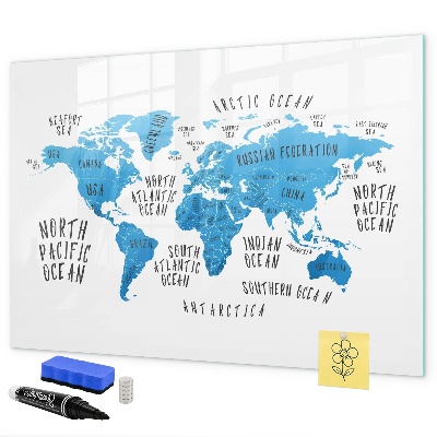 Magnetic dry erase board World map for photo personalization