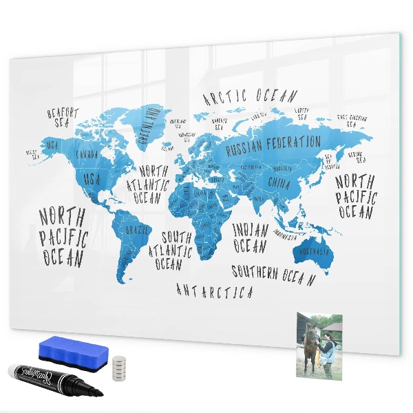 Magnetic dry erase board World map for photo personalization