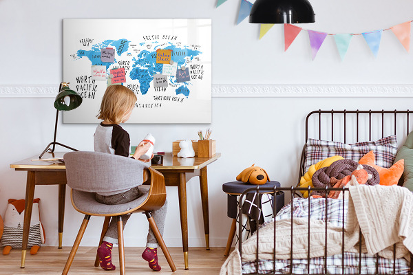 Magnetic dry erase board World map for photo personalization