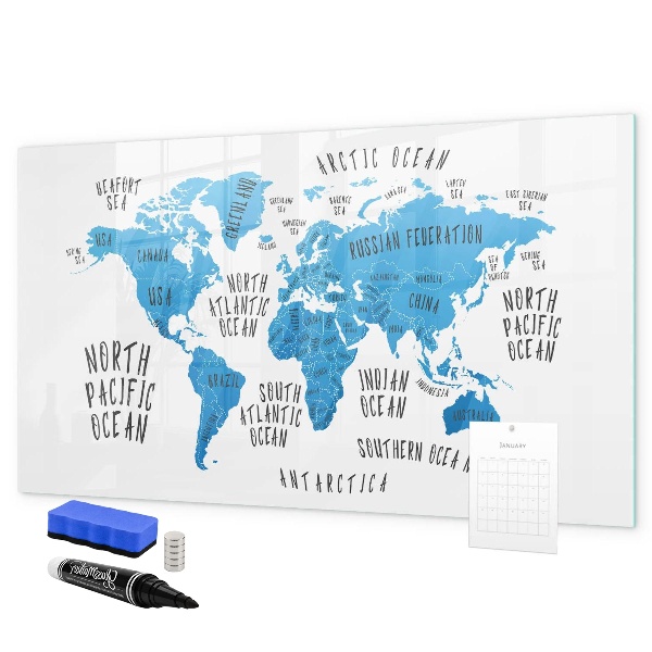 Magnetic dry erase board World map for photo personalization