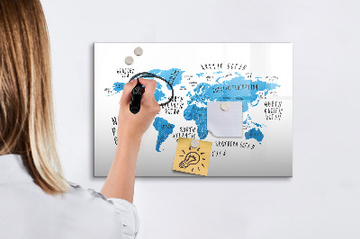 Magnetic dry erase board World map for photo personalization