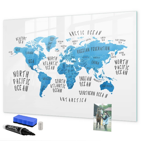 Magnetic dry erase board World map for photo personalization