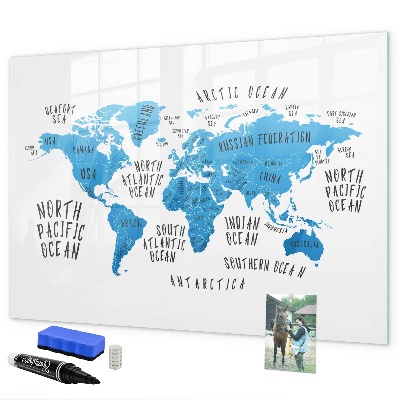 Magnetic dry erase board World map for photo personalization