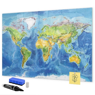 Dry erase board magnetic World map with photo locations