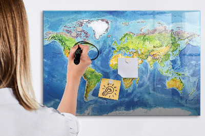 Dry erase board magnetic World map with photo locations
