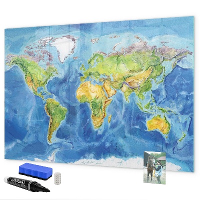 Dry erase board magnetic World map with photo locations