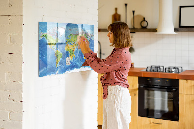 Dry erase board magnetic World map with photo locations