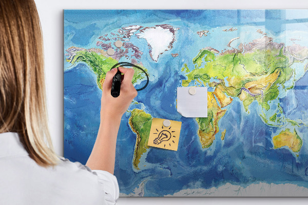 Dry erase board magnetic World map with photo locations