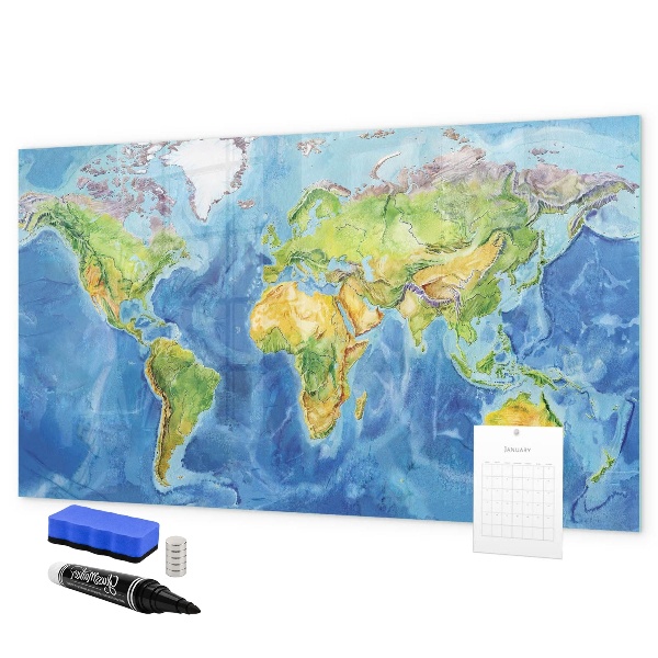 Dry erase board magnetic World map with photo locations