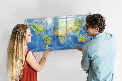 Dry erase board magnetic World map with photo locations