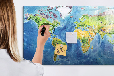 Dry erase board magnetic World map with photo locations