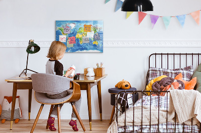 Dry erase board magnetic World map with photo locations
