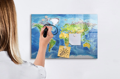 Dry erase board magnetic World map with photo locations