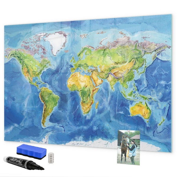 Dry erase board magnetic World map with photo locations