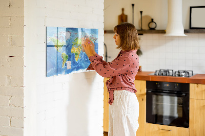 Dry erase board magnetic World map with photo locations