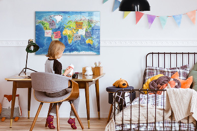 Dry erase board magnetic World map with photo locations