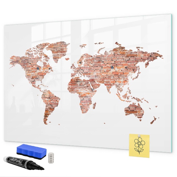 Magnetic dry erase board World map with photos and notes