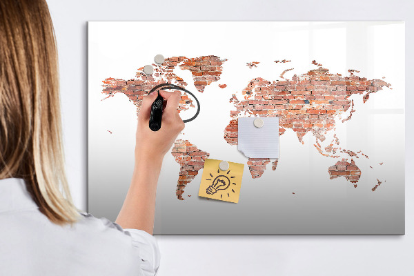 Magnetic dry erase board World map with photos and notes